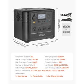 Portable Power Station, 1800W Solar Generator Power Station, 1008Wh LiFePO4 Battery Backup With 9 Output Ports For For Home Emergency, Outdoor Camping