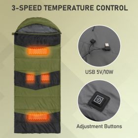 Rectangular Heated Sleeping Bag, Lightweight Sleeping Bag With Multi USB Powered Heating Pads, Waterproof Compact Envelope Sleeping Bag For Backpackin