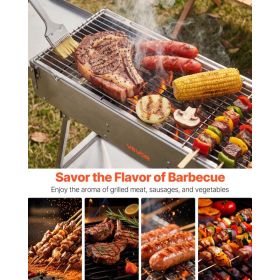 Foldable Charcoal Grill, 250 Sq.in. Portable Charcoal Barbecue Grill With Liftable Charcoal Tray & Side Tables, Brushed Stainless Steel BBQ Cooking Gr