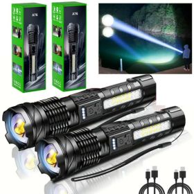 2Pack-USB Rechargeable LED Flashlight Adjustable Focus Camping Hiking Outdoor Flashlight Work Light Logistics - Only For USPS. TK And TMEU Only For Se