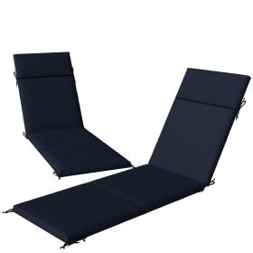 Outdoor Chaise Lounge Cushions Set of 2 with 6 Ties, High-Density Foam, for Patio and Poolside, Navy Blue