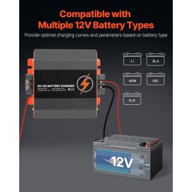 12V 30A DC to DC Battery Charger, 375W, On-Board Battery Charger for Lead-Acid, Lithium, AGM, GEL, and Flooded Batteries, Smart Multi-Stage Charging
