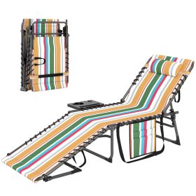 Folding Outdoor Chaise Lounge Chair Tanning Chair with 5-Level Adjustable Back, Side Table, Pillow, Pocket, Mixed Color