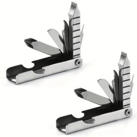 11-in-1 Stainless Steel Multi-Tool With Phone Stand, Folding Knife, Bottle Opener, Screwdriver, Hiking Clip & More - Compact & Portable For Outdoor Ad (Option: 2pcs)